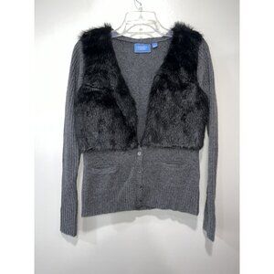 Simply Vera/Vera‎ Wang Women's Faux Fur Cardigan Sweater, Small, Gray & Black